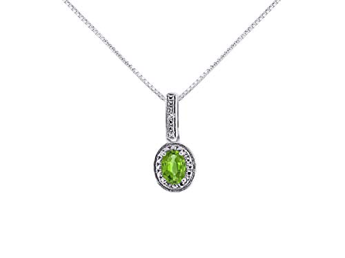 Rylos Necklaces For Women 14K White Gold - Diamond & Peridot Pendant Necklace With 18" Gold Chain - August Birthstone 6X4Mm Color Stone Gemstone Jewelry For Women Gold Necklaces For Women #TOP7