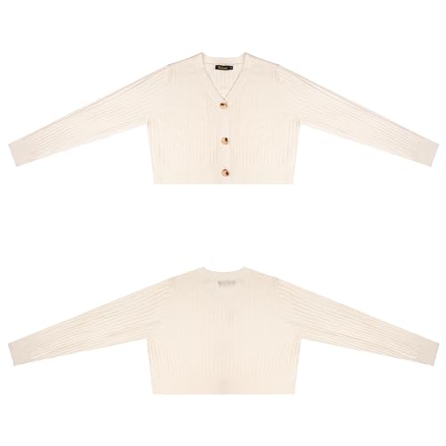 Women's Long Sleeve Cropped Cardigan Sweaters V Neck Solid Button Down Knit Bolero Shrugs4