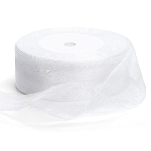 40mm White Organza Ribbon (45M) - Premium Sheer Ribbon for Gift Wrapping DIY Sewing Floristry & Special Occasion Decorations