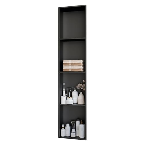 GLJTUO Waterproof Stainless Steel Shower Shelf, Wall-Mounted, Built-In Design with Trash Can, Matte h, No Tiles Needed, Perfect for Bathroom nizat and Sto.,Negro-1200x280x125mm