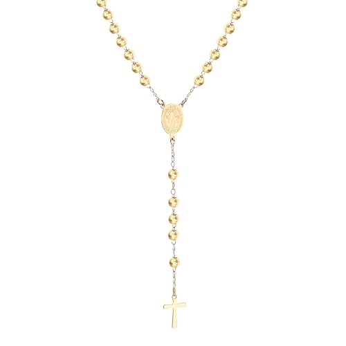 Collar de rosario religioso de plata de ley 925 para mujeres y hombres - Rosarios católicos escapularios largos Collares con colgante de cuentas para hombre