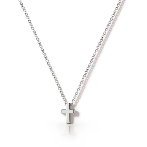 HANLI Kette Silber 925 Damen - Zarte Kleines Kreuz Kette Kreuzkette Religiösen Anhänger mit für Frauen Mädchen Wasserfeste Hautverträglich Schmuck