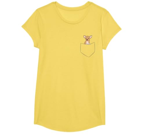 Cute Chihuahua Dog in Pocket Funny Chihuahua T-Shirt, Girls, Lemon Yellow, Medium