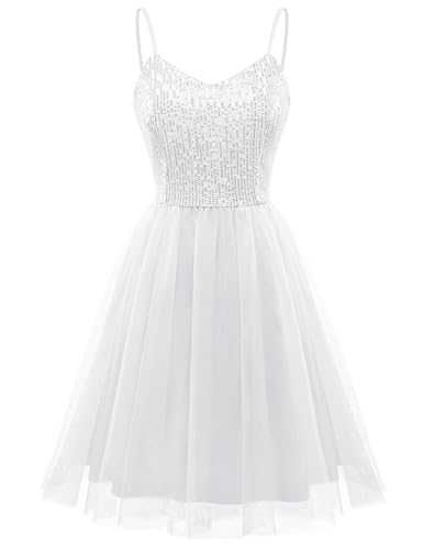 Image of Dressystar 2026 Women's Tiered Sparkly Sequin Glitter Formal Prom Dress Mini Spaghetti Strap Tulle Cocktail Party Dresses