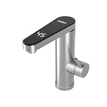 Fudeer Instant Hot Water Faucet 220V, 3.3KW Bathroom Electric Water Heater Tap with Digital Display (30-45℃),Fast Heating, 120° Rotatable Spout, 304 Stainless Steel, Energy Saving & Safe Protection