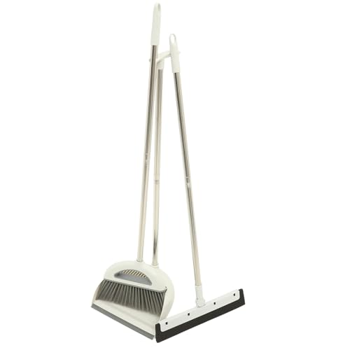 Toyvian Juego de Escoba y Recogedor Mango Largo Kit de Limpieza Hogar Escoba Cerdas Flexibles y Recogedor Estable Conjunto de 3 Piezas Gris y Blanco para Barrer Habitaciones y Oficinas