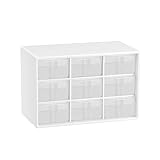 LIPCHEEGO Small Drawer Organizer for Desk, 7.1' x 3. 8' x 4.6' Mini Desktop Drawer Organizer with 9 Clear Drawers, Plastic Desktop Craft Storage Box for Desk Office School Home (White)