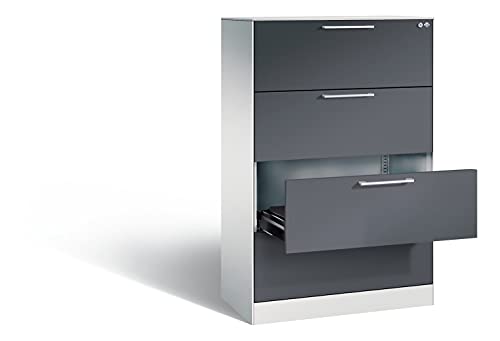 Karteischrank ASISTO Höhe 1292 mm mit 4 Schüben DIN A4 quer lichtgrau schwarzgrau