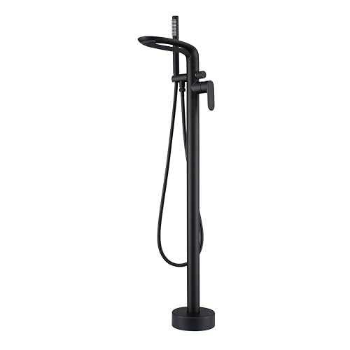 Robinet Sur Pied Pour Baignoire Cascade, Mitigeur Baignoire Ilot, Robinet De Baignoire Avec Douchette,2 Modes De Poignée Autoportante Robinet Sur Pied...