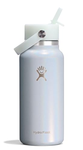 Image of Hydro Flask Water Bottle - Insulated Stainless Steel - Wide Straw Lid, Non Spill, Leakproof in 32 Oz Glimmer Blue