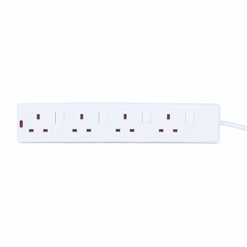 STATUS Multi Plug Extension 4 Socket Extension Cable 1m Extension Lead Individually Switched with Neon Indicator White S4WSS1MS12