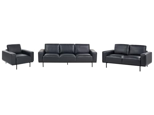 Ensemble de Salon Moderne en Cuir PU Similicuir 6 Places Canapé et Fauteuil Pieds en Métal Noir Sovik