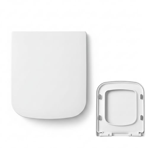MinSha Square Toilet Seat MinS03, Glossy Finish, Fits 16.5' (Approx. 16.1'–17'), Soft Close Lid, Quick-Release Hinges, Heavy-Duty PP, Easy Installation