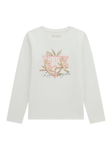 GUESS Girls' Eco Long Sleeve T-Shirt with Floral Triangle Logo