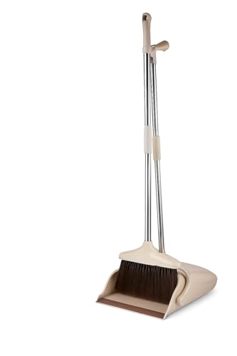 Image of Stand Up Dustpan and Broom Set with Long Handle - Upright Floor Cleaning Broom Combo with Self Cleaning Teeth Design, Heavy Duty Plastic Dustpan for Home, Kitchen, Office and Indoor Use