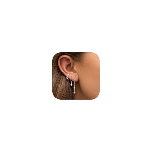 Image of SANNIDHI 3 Pairs Earrings Set for Women Stud Hoop Earrings Moon Star Earrings Combo for Multiple Piercing
