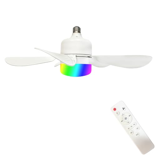 Luyaim Moderno Blanco 42CM RGB Pequeña Ventilador Techo Con Luz LED - 3 Velocidades Motor DC 20W, Dimmable Lampara Ventilador Techo Silencioso Con Mando Para Dormitorio Oficina