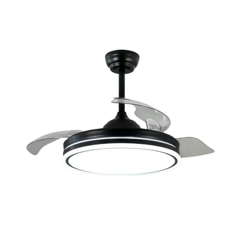 Lampara ventilador techo pequeño luz led 30W 4200 Lm silencioso moderno negro aspas retractiles motor DC retráctil plus mini