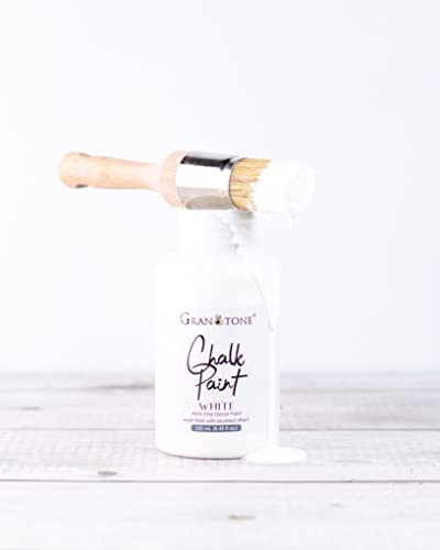 GRANOTONE Chalk Paint for Furniture Matt-Finish Water-Based Acrylic Paint for Wood Walls Metal Glass Paper Fabric Canvas Maximum Coverage Chalk Paint for Kids & Adults 250ml White