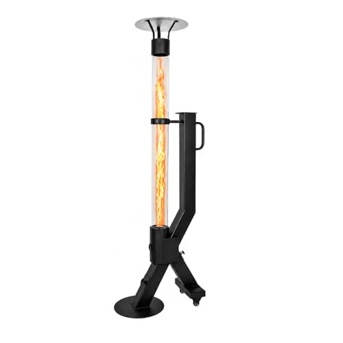 WARMATEK Patio + Premium Pelletofen für Terrasse 5000 W Skandinavischer Pelletkamin Outdoor ohne Strom & Gas mit hoher Glasflamme 2 8 kg Pelletbehälter für Garten Balkon Veranda