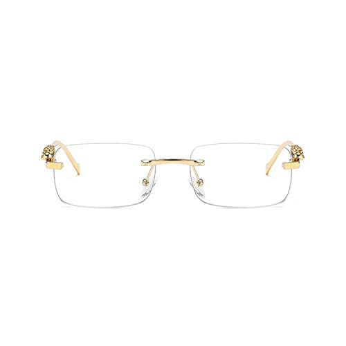 Image of Dervin Leopard Decorated Arms Rimless Rectangle Sunglasses for Men and Women