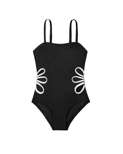 Century Star Girls Swimsuit Bathing Suit Teen One Piece Swimsuits Adjustable Straps Cut Out Quick Dry Swimwear Black 14-15 Years