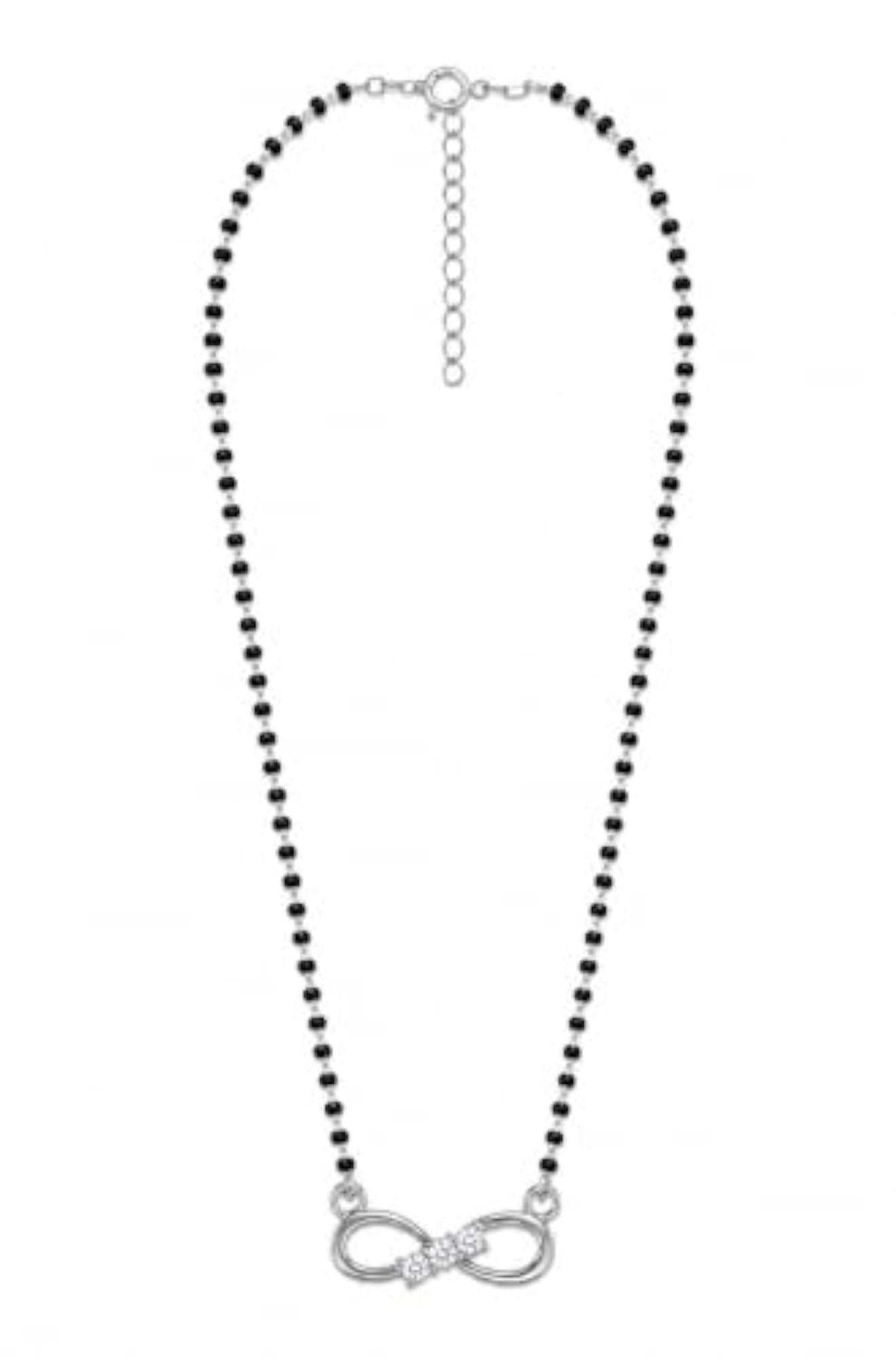 Women's 925 Sterling Silver Mangalsutra with Black Beads & Infinity Pendant