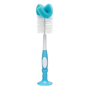 Dr. Brown’s Reusable Sponge Baby Bottle Cleaning Brush with Suction Cup Stand, Scrubber and Nipple Cleaner, Blue 1-Pack
