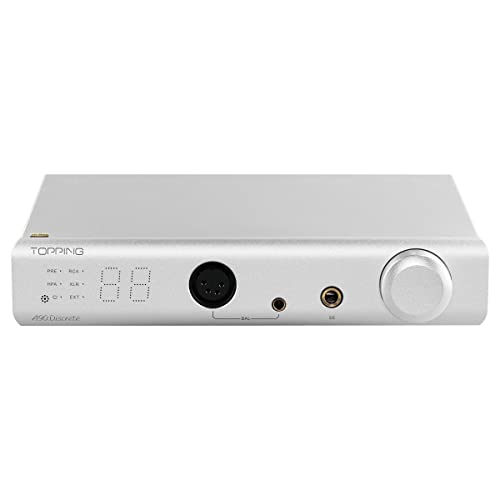 KGUSS Topping A90 Discrete NFCA Headphone Amplifier Preamplifier 6.35mm/4.4mm Balanced/4-Pin-XLR Headphone Output R2R Relay Volume Control (Silver)