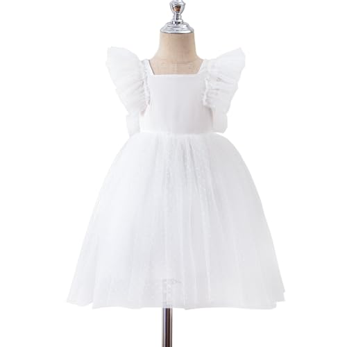 Image of Tutu.kk Toddler Girls Vintage Party Dress Ruffled Sleeve A-Line Tulle Flower Girl Dresses for Wedding,Birthday