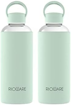 Rioware® Aquashot Borosilicate Glass Water Bottle with Silicon Sleeve (750ml) | Airtight lid | Leak Proof | Silicon Cap | Fridge Water Bottles for Home, Office & Gym -Pack of 02(Green)