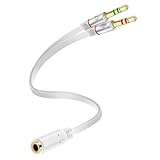 D & K Exclusives Headphone Splitter for Computer 3.5mm Female to 2 Dual 3.5mm Male Mic Audio Y Splitter Cable Smartphone Headset to PC Adapter, White