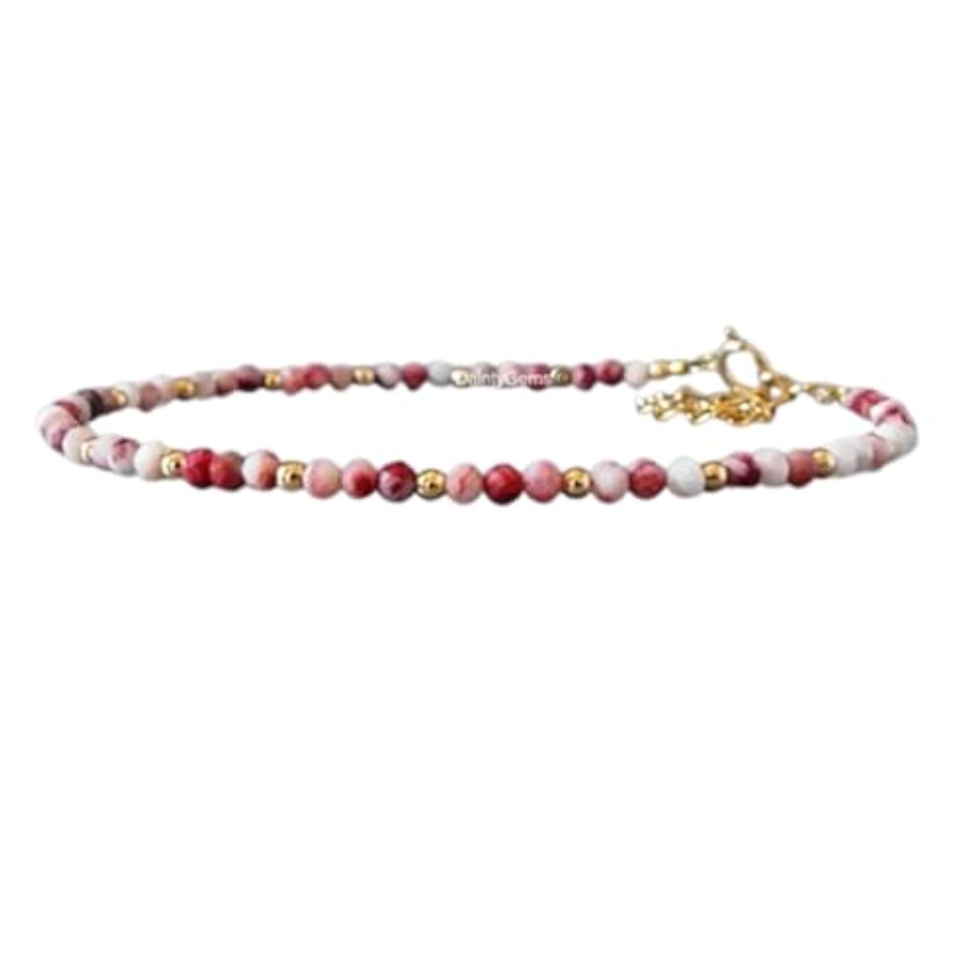 Cinnabar In Quartz Multicolor Round Beaded Bracelet, Adjustable
