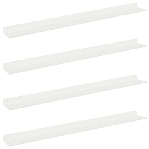XHNIFBN Juego de 4 estantes flotantes, color blanco, de metal, 80 x 9 x 2,5 cm, flotante, estrecho, para salón y oficina, decoración moderna para montaje en pared, 4 unidades