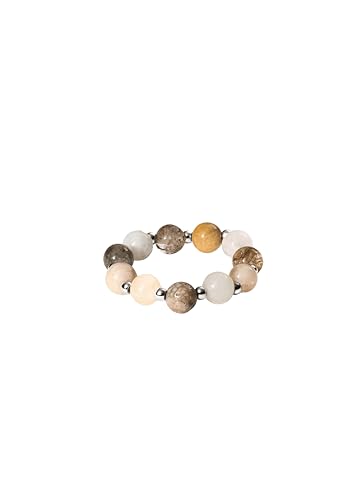 Purelei® Island Dawn   Anillo flexible para mujer, con piedras preciosas auténticas y perlas de metal, chapado en oro de 18 quilates, plata o oro rosa, joyería bohemia, tallas S/M y M/L, S/M, Acero
