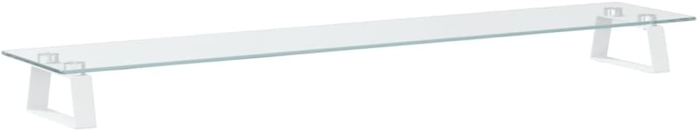vidaXL White Tempered Glass & Metal Monitor Stand - Minimalist Design, Ergonomic Computer Riser, 39.4"x7.9"x3.1", 44.1 lb Load