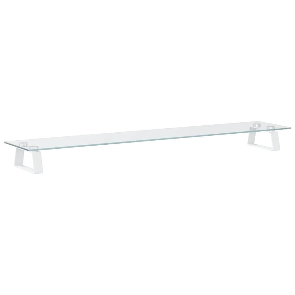 Supporto per monitor da scrivania, bianco, 100 x 20 x 8 cm, in vetro temperato e metallo, per ufficio e lavoro domestico