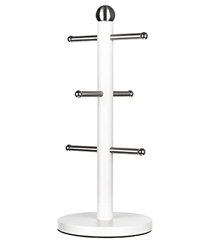 Novel Solutions Stainless Steel Matt White Coated 6 Cups Mug Tree Kitchen Storage Rack