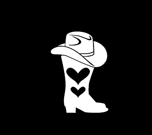 Cowboy Boot with Hat Hearts Gal MKR Decal Vinyl Sticker |Cars Trucks Vans Walls Laptop|White|5.5 x 3.9 in|MKR2113