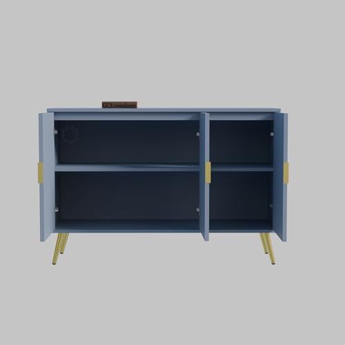 Image of Wooden Sideboard Cabinet for Living Room | Side Board with 3 Doors Cabinet Storage for Dining, Drawing and Home Office | HDMR Premium Wood & Iron | Dark Grey & Golden
