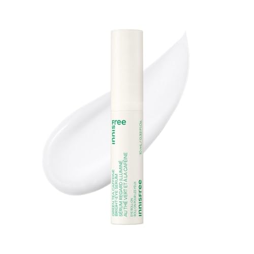 INNISFREE Green Tea Caffeine Bright Eye Serum, Depuffing, Brightening & Hydrating Eye Treatment for dark circles, 10ml