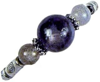 Cynthia Lynn "LUMINOUS" Charcoal Grey Larkivite and Light Grey Labradorite Beaded Silver Stretch Ring