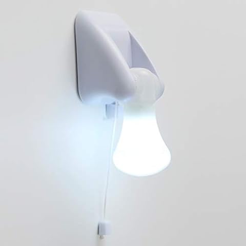 ifundom Portable Wire LED Bulb Cabinet Lamp Night Light Battery Operated Wall Light Self Adhesive Wall Mount Light with Pull Chain Cover