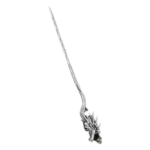 Baguette à cheveux dragon gravée en métal argenté de style traditionnel et raffiné