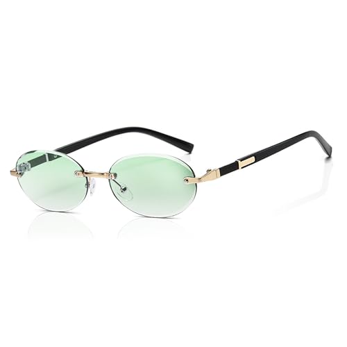MEGAVOW Gafas de Sol Sin Montura Ovaladas, Gafas con Corte de Diamante, Retro Vintage Tintadas Lentes, Protección UV, Ovaladas de Moda para Mujer Hombre