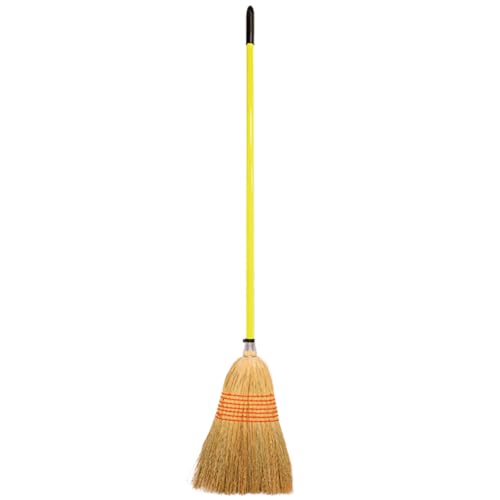 Red Gorilla Traditional Standard Corn Broom in Yellow with Natural Straw Bristles Outdoor or Indoor Sweeping Brush for Yard Stable Garden Wooden Handle 1.5m
