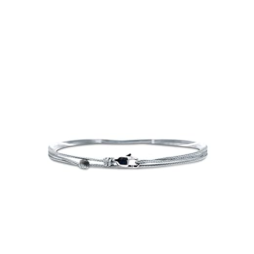 Made by Nami Bracelet Fin pour Hommes et Femmes avec Fermoir Mousqueton Artisanal - Bijoux de Surfeur Maritime - Bracelet Minimaliste en Tissu - 100% Étanche et Réglable (Gris Argent)