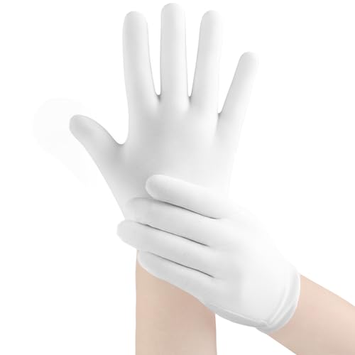 5 Pairs White Cotton Gloves for Dry Hands Sleeping, Soft Moisturizing Eczema Gloves Overnight for Women & Men, Breathable Lotion spa Gloves, Work Glove for Jewelry Coin Inspection, Dnusoirk