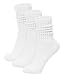 JOEEOS White Scrunch Crew Socks For Women 3 Pack Thick Cotton Slouch Socks Ribbed Long Mid Calf Socks Size 9-11