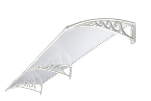 Image of CHENNAI Window Blinds and Shades DIY Polycarbonate Awning (Engineered Plastic Brackets) Window Sunshade Door Weather Shed Rain Canopy Awnings - 8'Widthx2'Depth (White Brackets & White Sheets)